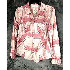 Style & Co Womens Shirt Button-Up Pink Plaid Size Medium